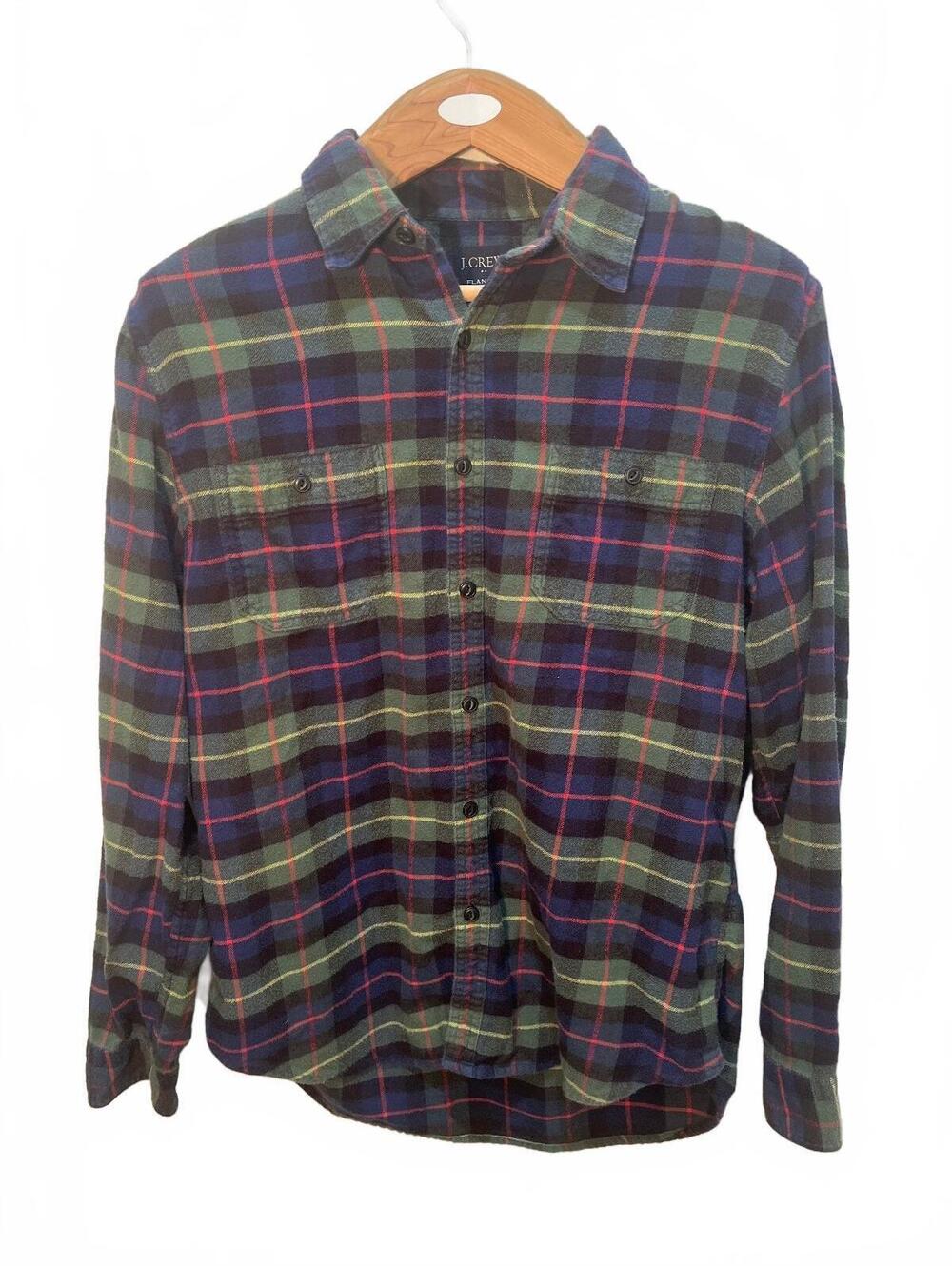 J.Crew Green, blue, yellow, red striped button up flannel men’s size Large